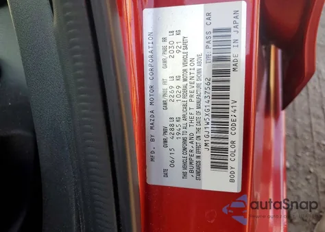 2016 Mazda 6 Grand Touring z USA, uszkodzony, nr VIN JM1GJ1W5XG1437562